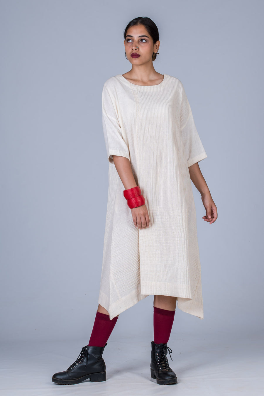 Off White Desi Cotton Dress - KARL - Upasana Design Studio