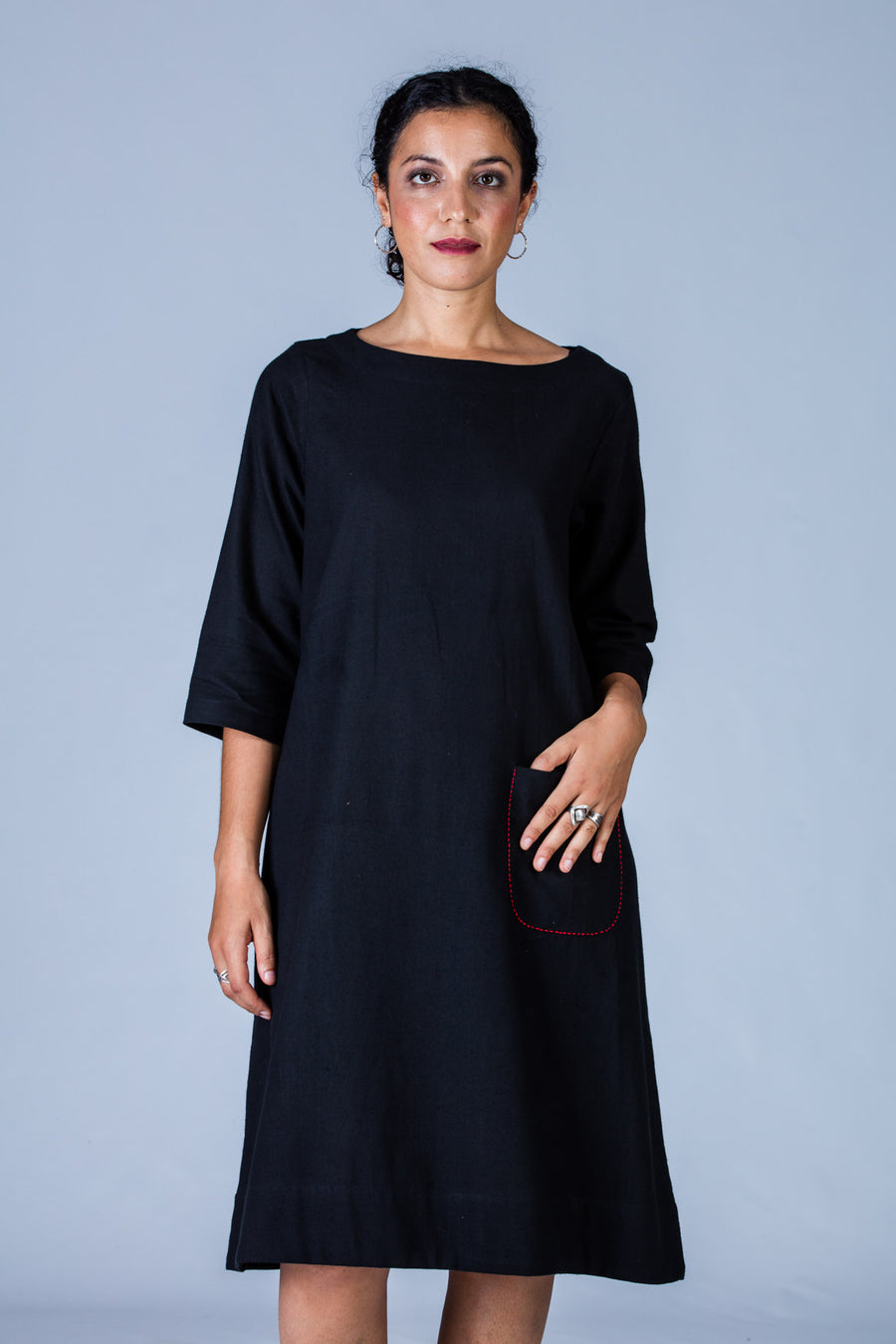 Black Khadi Dress - PARINA - Upasana Design Studio
