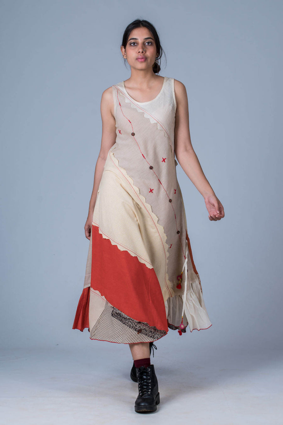 Off White Upcycled Dress - AARNAVI - Upasana Design Studio