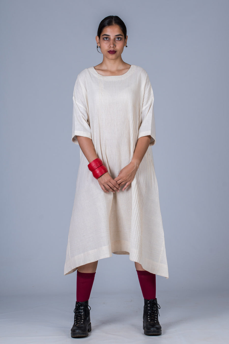 Off White Desi Cotton Dress - KARL - Upasana Design Studio