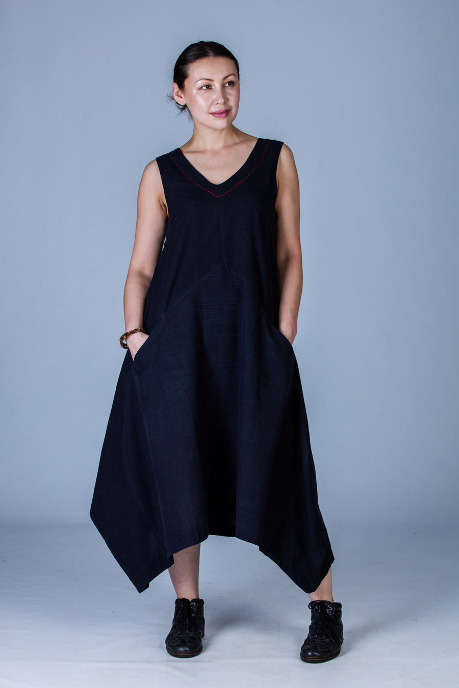 Black Organic cotton Dress - INES - Upasana Design Studio