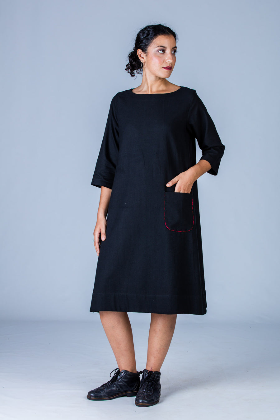 Black Khadi Dress - PARINA - Upasana Design Studio