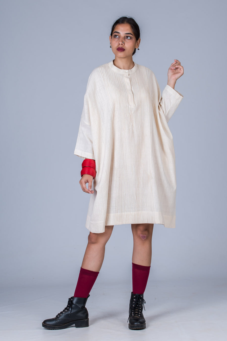 Off White Desi Cotton Dress - MUKTA - Upasana Design Studio