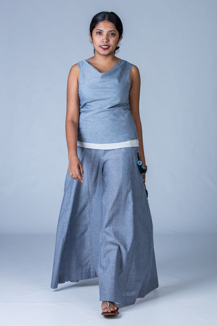 Blue Organic cotton Palazzo Pants - PALAZZO - Upasana Design Studio
