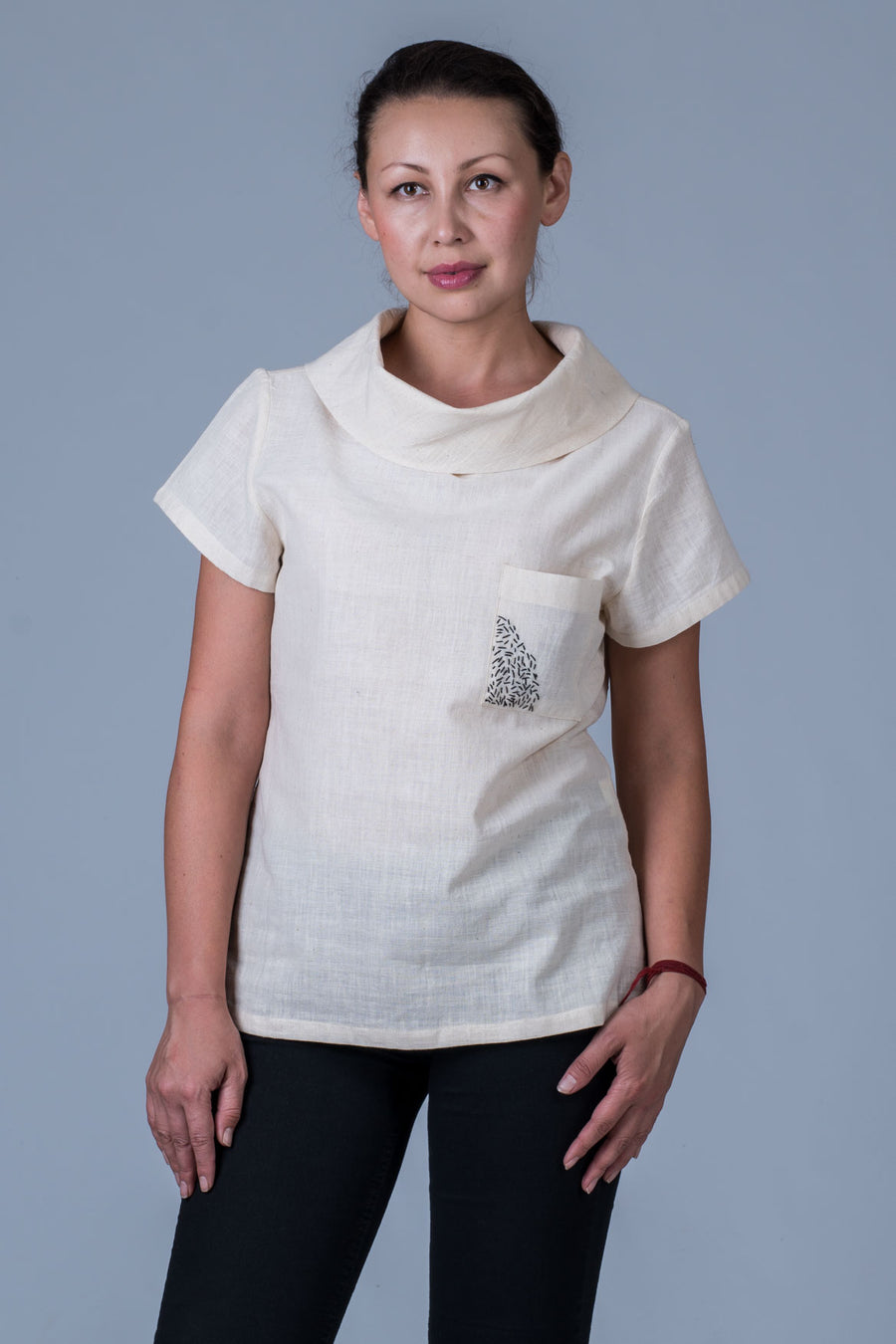 Off-white Desi Khadi Emboidered Top - WHEN - Upasana Design Studio