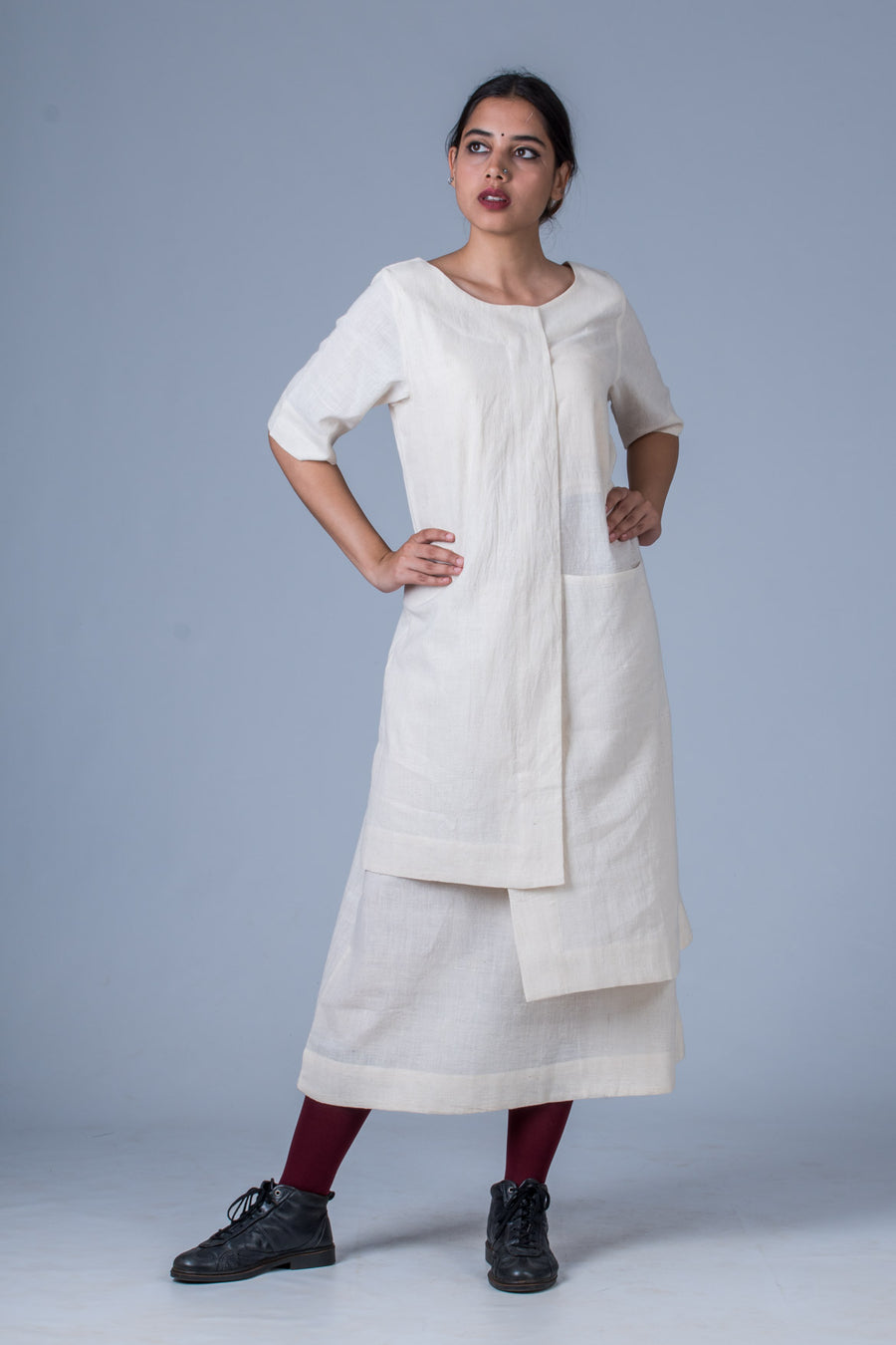 Off white Desi Cotton Dress - SANGYA - Upasana Design Studio