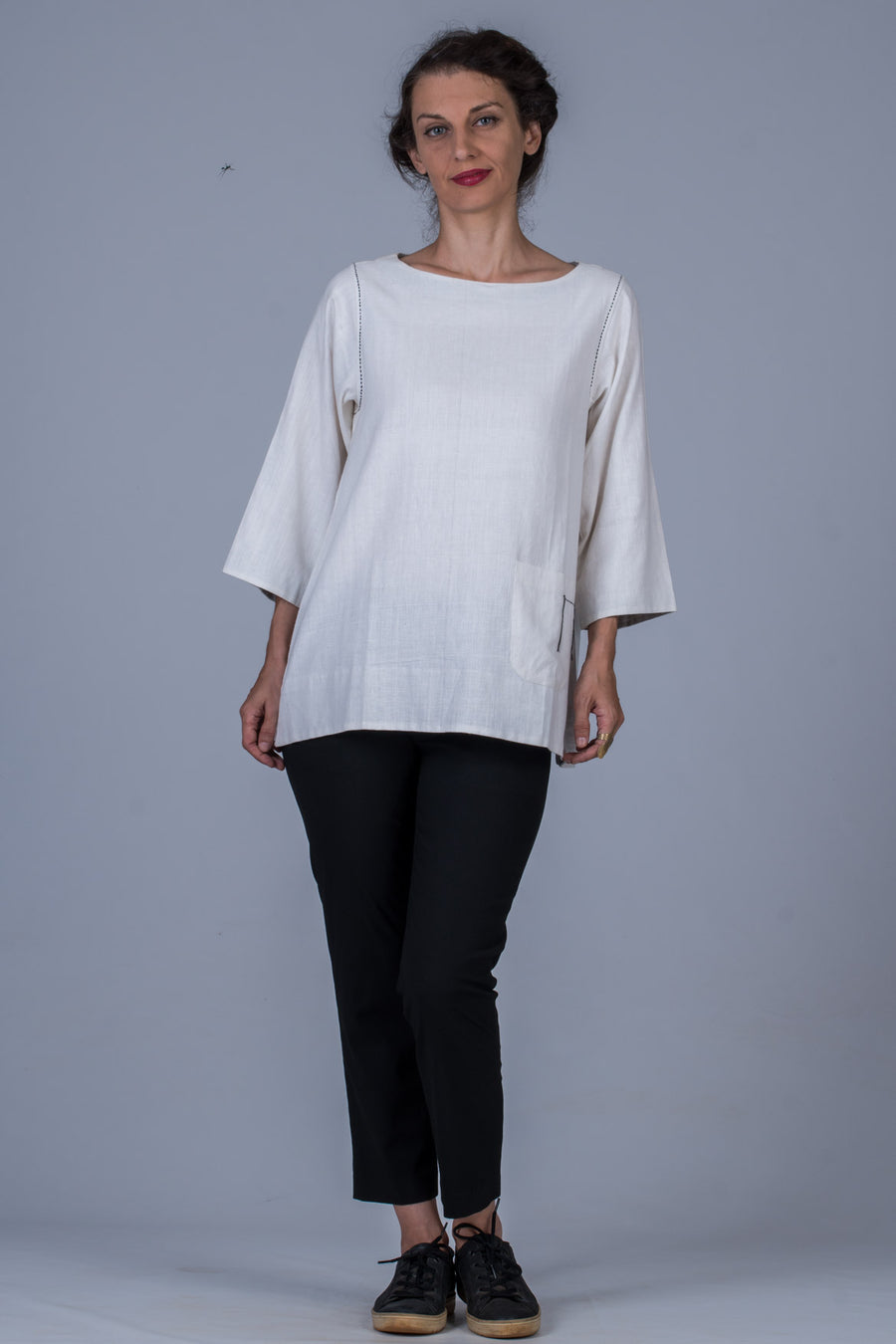 White Khadi Long Top - PARI - Upasana Design Studio