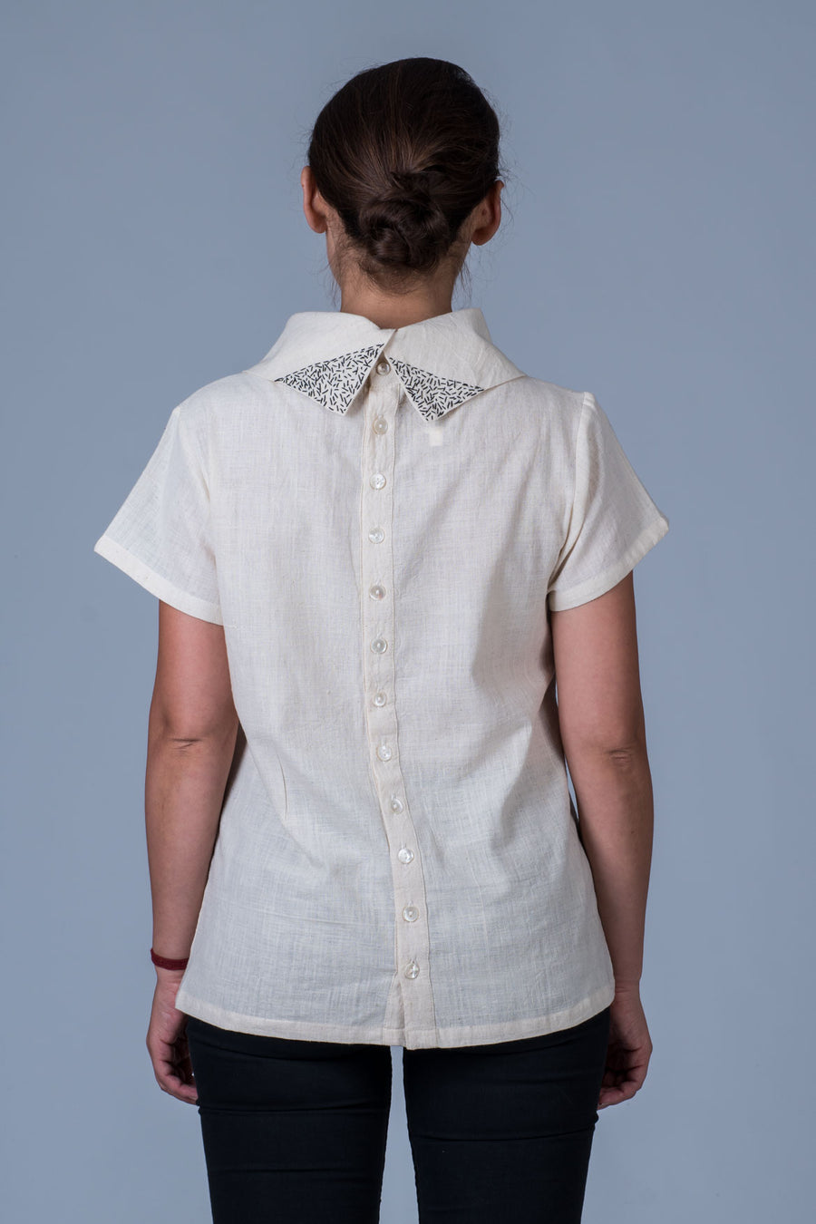 Off-white Desi Khadi Emboidered Top - WHEN - Upasana Design Studio