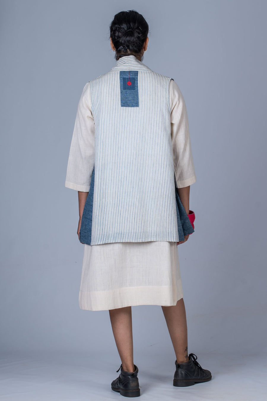 White and blue Organic cotton Jacket - NIYATI - Upasana Design Studio