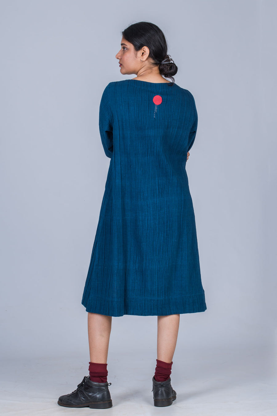 Natural Indigo Cotton pintuck dress - PARINA - Upasana Design Studio