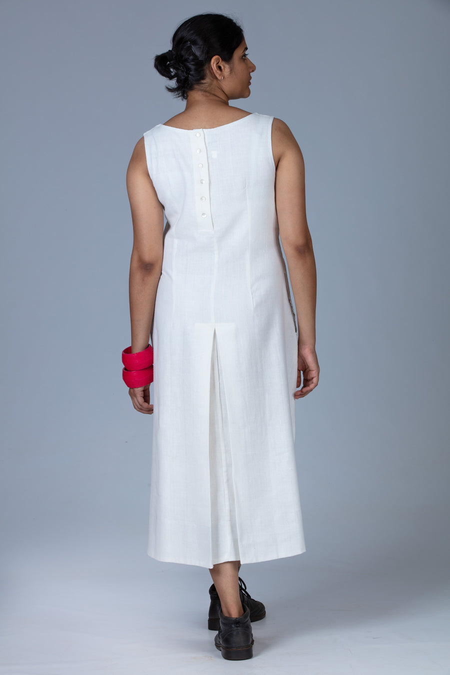 White Khadi Dress - NIKITA - Upasana Design Studio