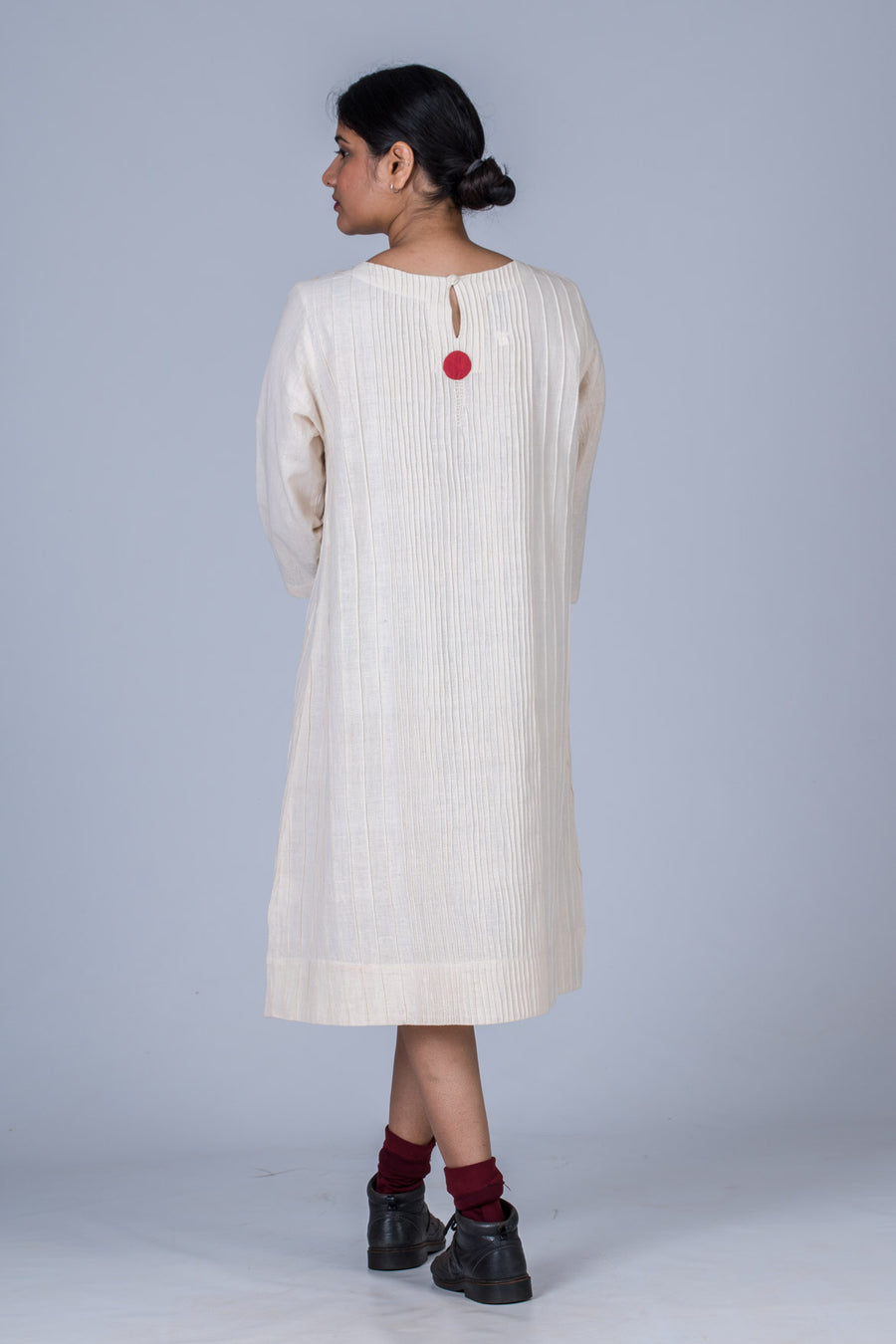 Off  White Desi Cotton Pintuck Dress - PARINA - Upasana Design Studio