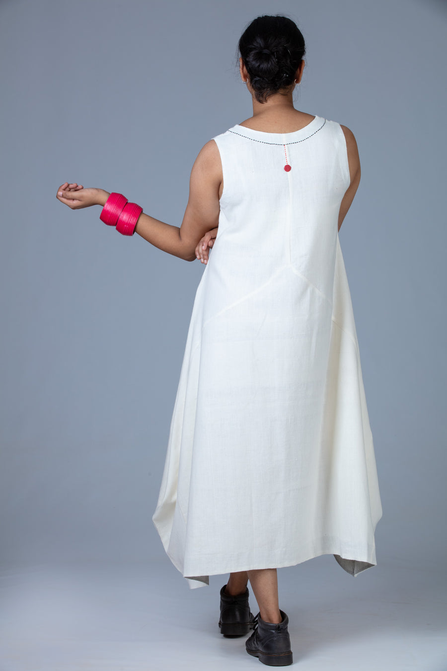 White Khadi Dress - INES - Upasana Design Studio