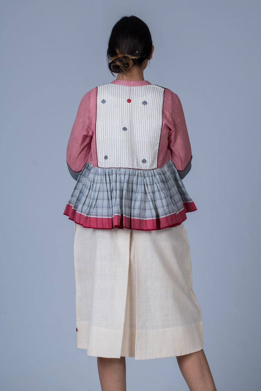 Grey and Pink Composed Organic cotton Jacket Top - KEDIYA - Upasana Design Studio