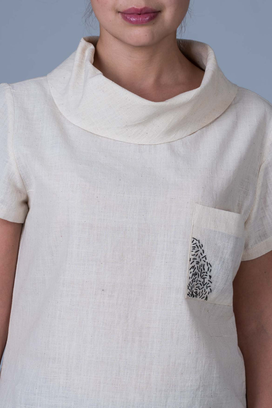 Off-white Desi Khadi Emboidered Top - WHEN - Upasana Design Studio