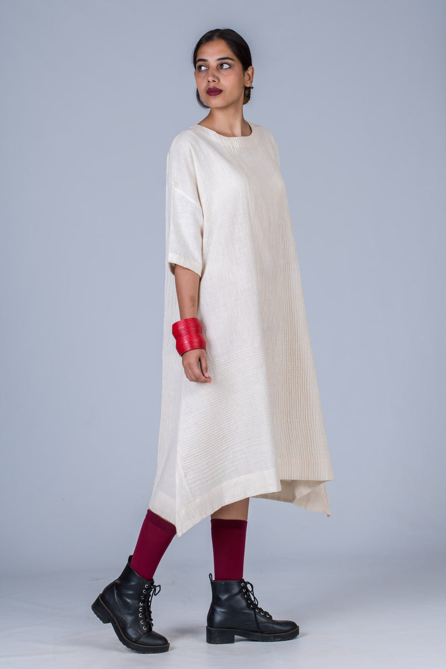 Off White Desi Cotton Dress - KARL - Upasana Design Studio