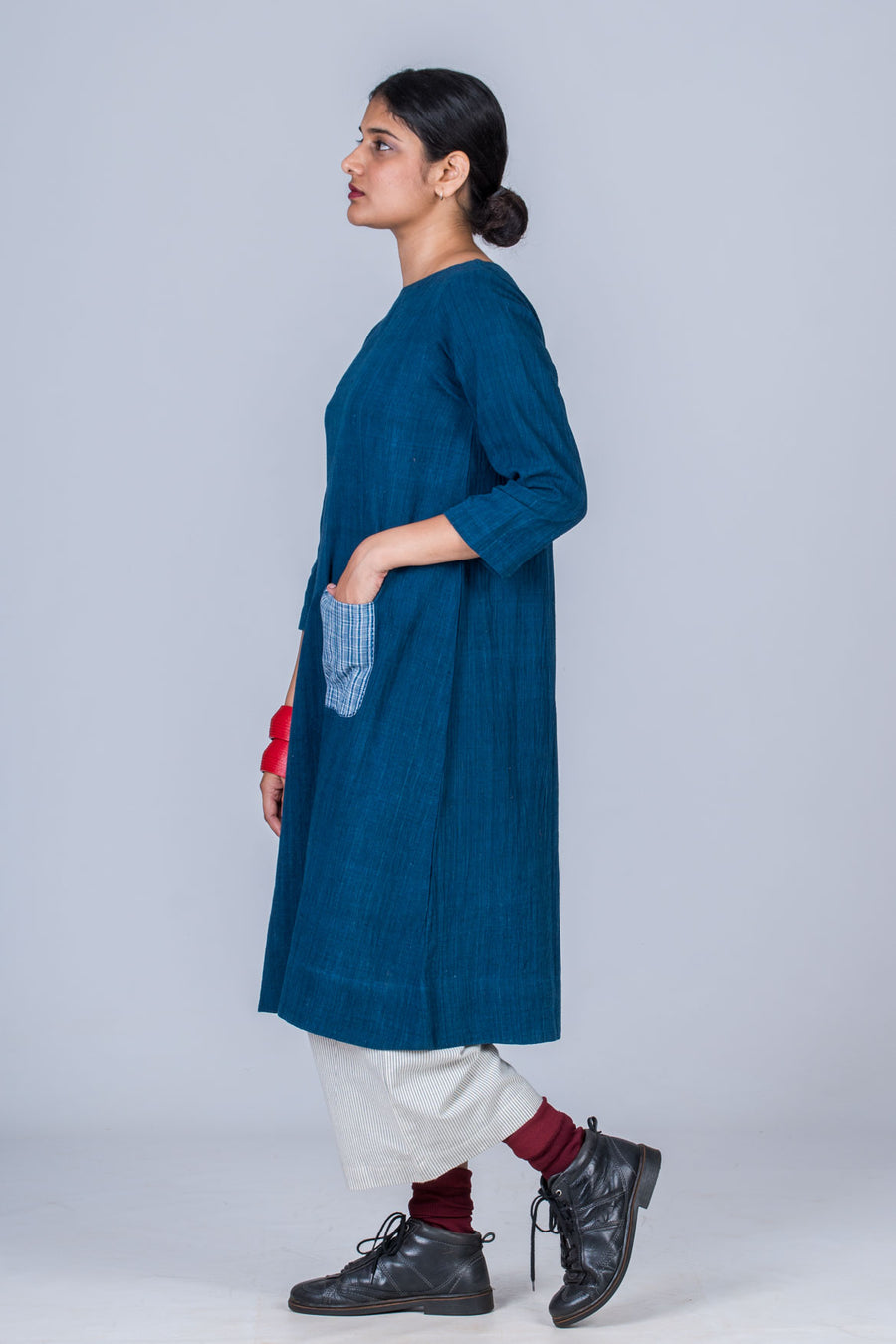 Natural Indigo Khadi Dress - PARINA - Upasana Design Studio