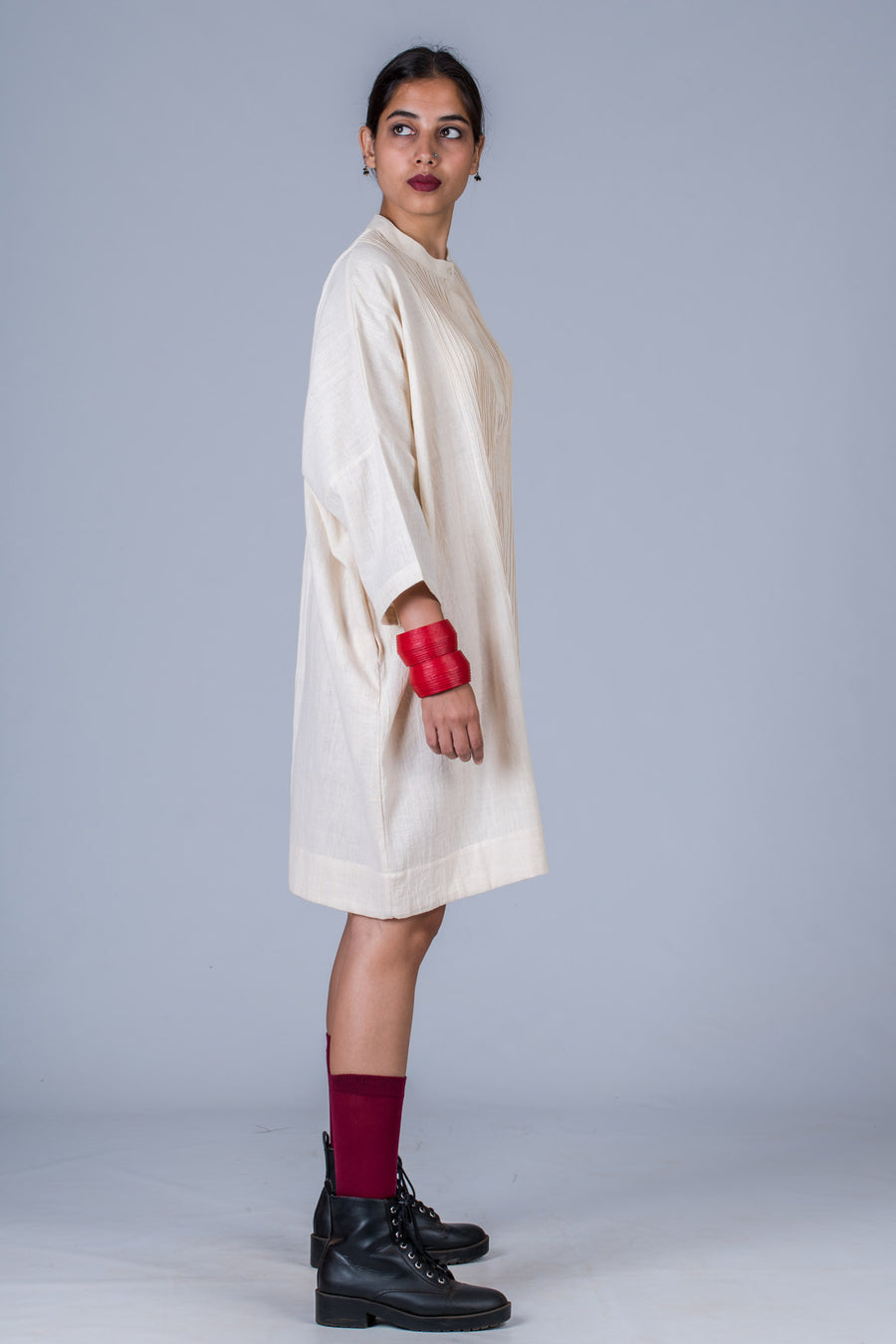 Off White Desi Cotton Dress - MUKTA - Upasana Design Studio