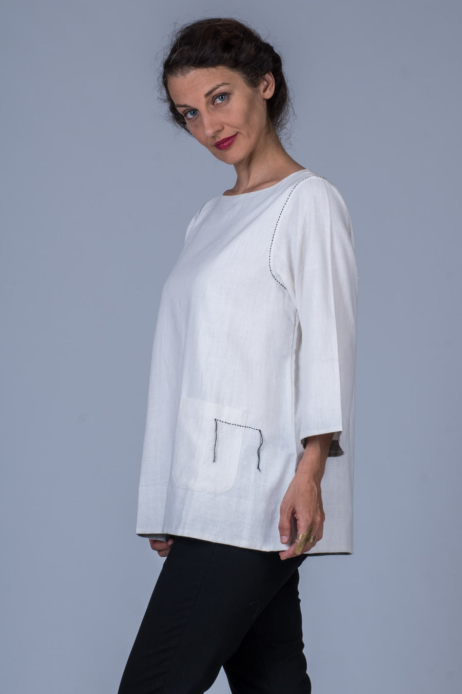 White Khadi Long Top - PARI - Upasana Design Studio