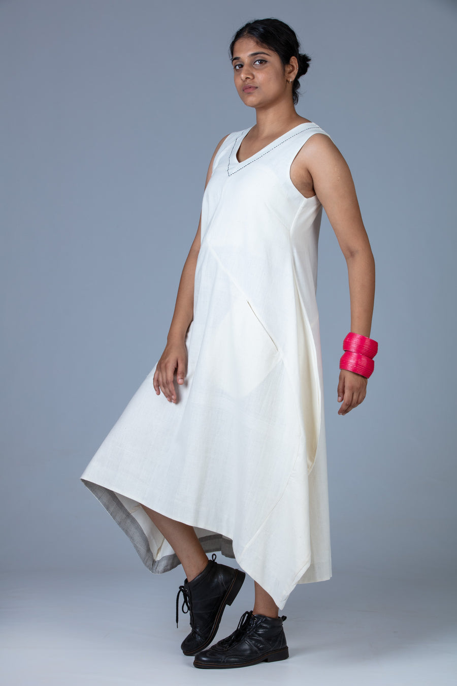 White Khadi Dress - INES - Upasana Design Studio