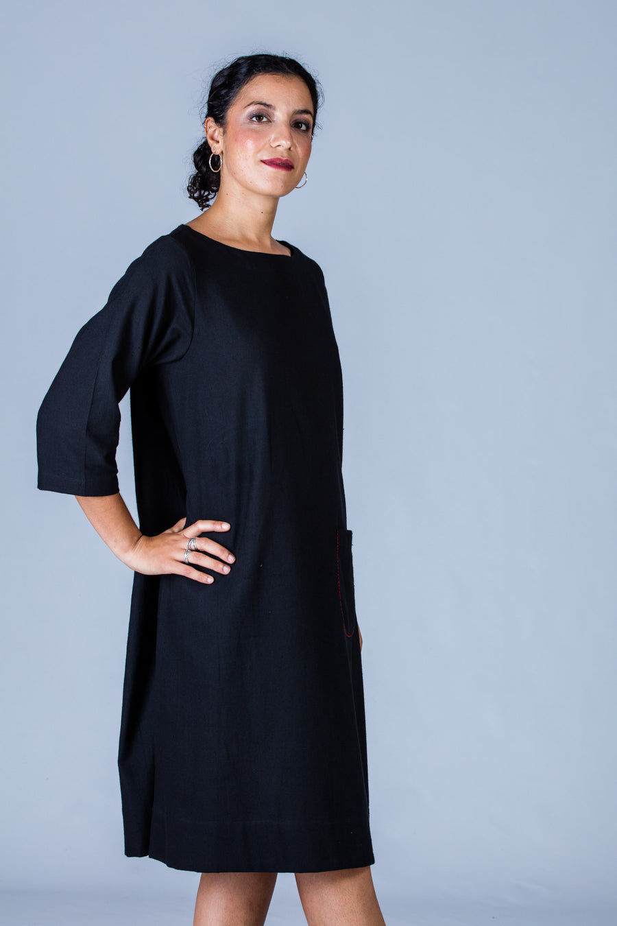 Black Khadi Dress - PARINA - Upasana Design Studio