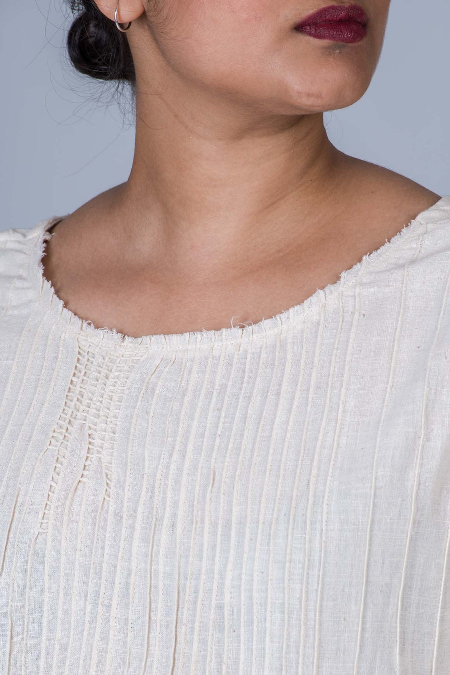 Off  White Desi Cotton Pintuck Dress - PARINA - Upasana Design Studio