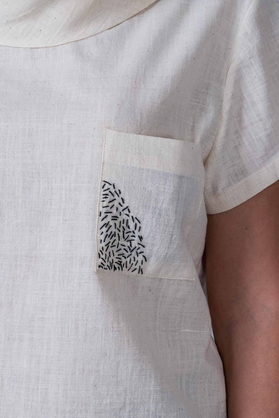 Off-white Desi Khadi Emboidered Top - WHEN - Upasana Design Studio