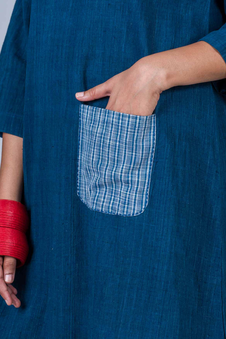 Natural Indigo Khadi Dress - PARINA - Upasana Design Studio
