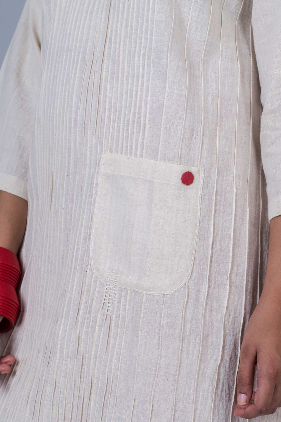 Off  White Desi Cotton Pintuck Dress - PARINA - Upasana Design Studio