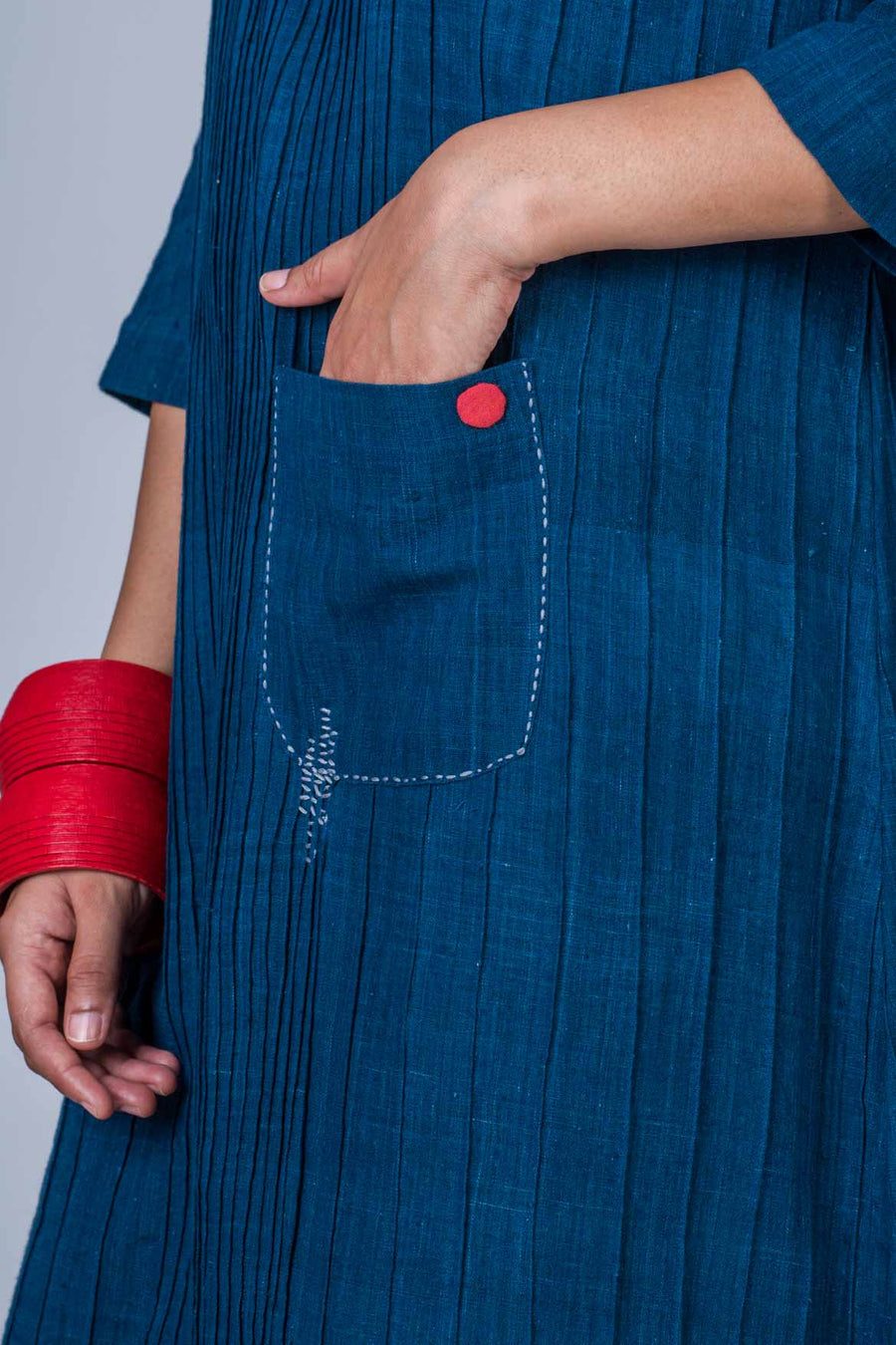 Natural Indigo Cotton pintuck dress - PARINA - Upasana Design Studio