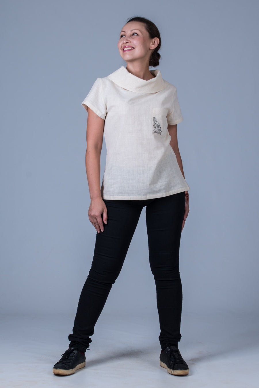 Off-white Desi Khadi Emboidered Top - WHEN - Upasana Design Studio