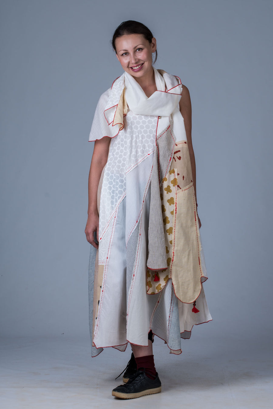 Off White Upcycled Dress - NAISHA - Upasana Design Studio
