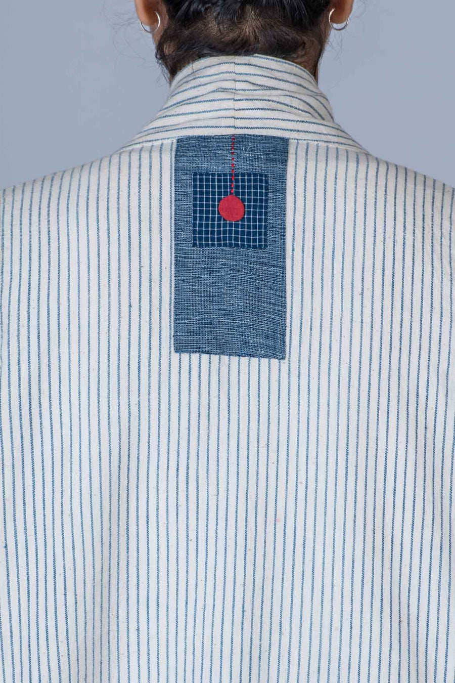White and blue Organic cotton Jacket - NIYATI - Upasana Design Studio