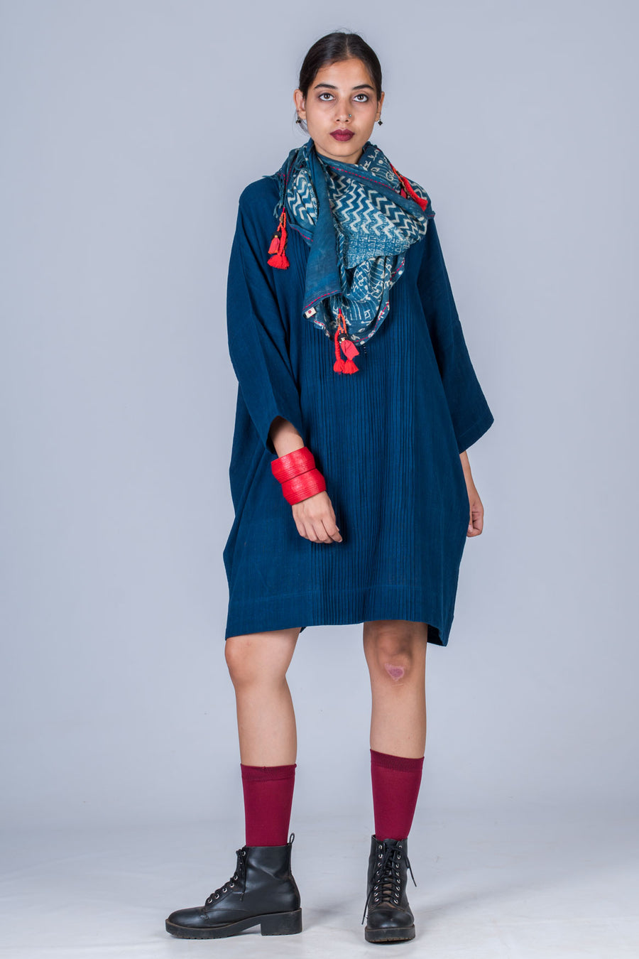 Natural Indigo Khadi Dress - MUKTA - Upasana Design Studio