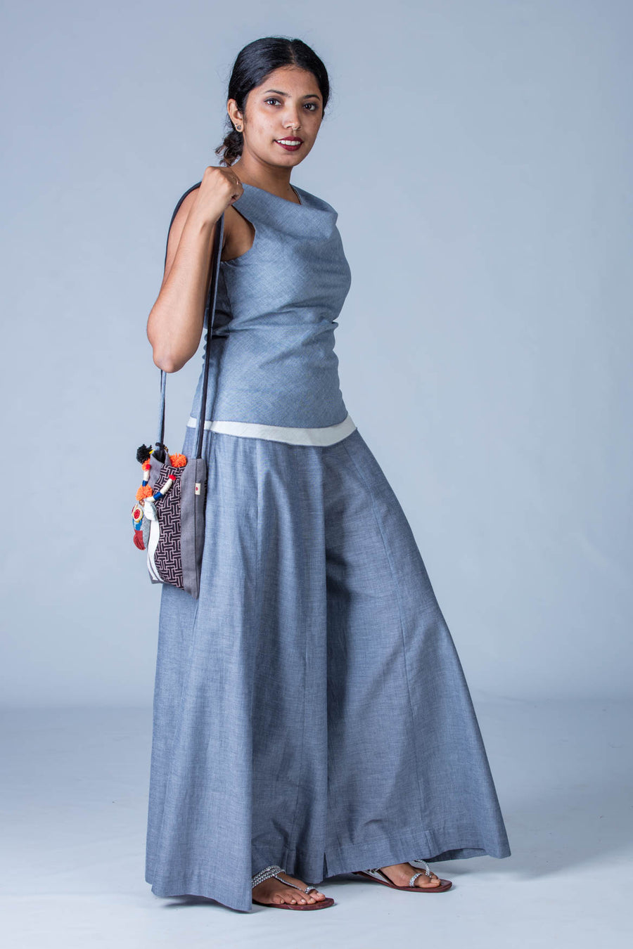Blue Organic cotton Palazzo Pants - PALAZZO - Upasana Design Studio