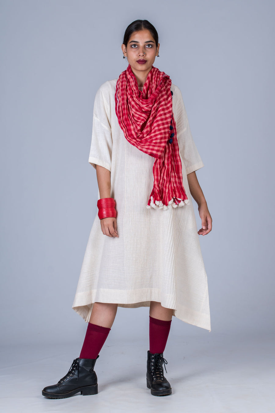 Off White Desi Cotton Dress - KARL - Upasana Design Studio