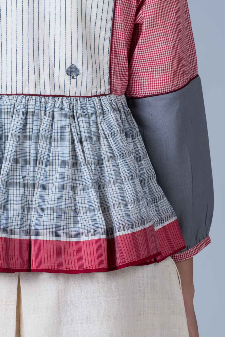 Grey and Pink Composed Organic cotton Jacket Top - KEDIYA - Upasana Design Studio