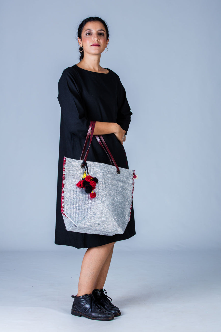 Black Khadi Dress - PARINA - Upasana Design Studio