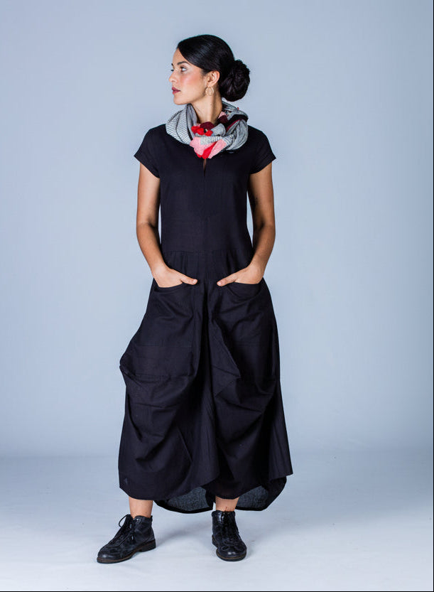 Black Linen Pocket Dress