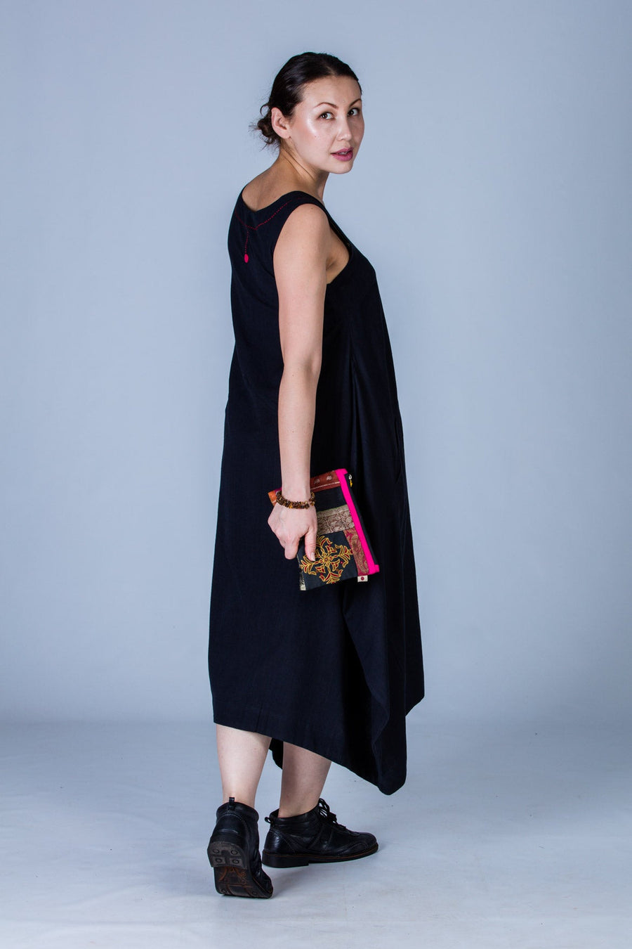 Black Organic cotton Dress - INES - Upasana Design Studio