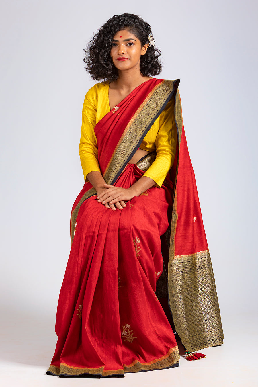 Thamarai- Red Silk Saree with flower Buta