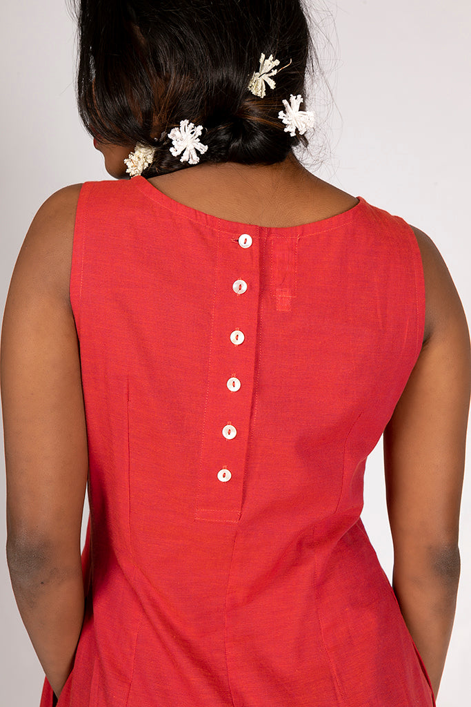 Red Organic Cotton Plain Dress - NIKITA - Upasana Design Studio