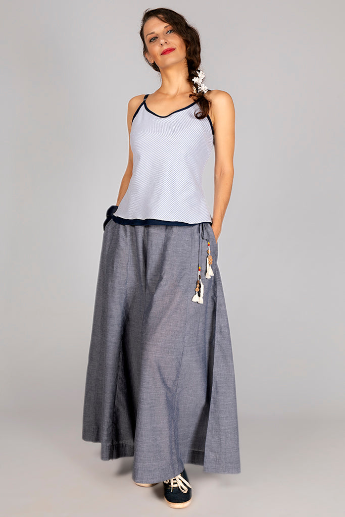 Blue Organic Cotton Plain Bottom - PALAZZO - Upasana Design Studio