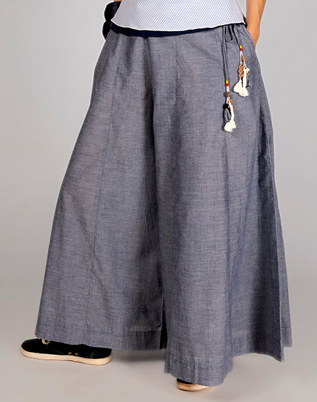 Blue Organic Cotton Plain Bottom - PALAZZO - Upasana Design Studio