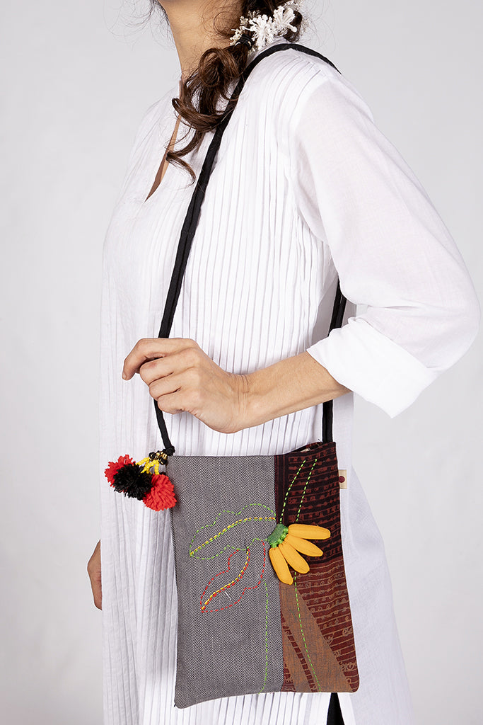 3D Upcycled Organic cotton sling bag - BANANA FRUIT - Upasana Design Studio
