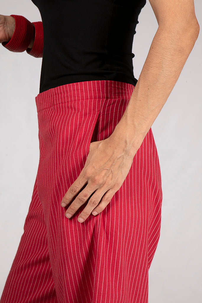 Red Organic Cotton White Striped Bottom - NILA - Upasana Design Studio