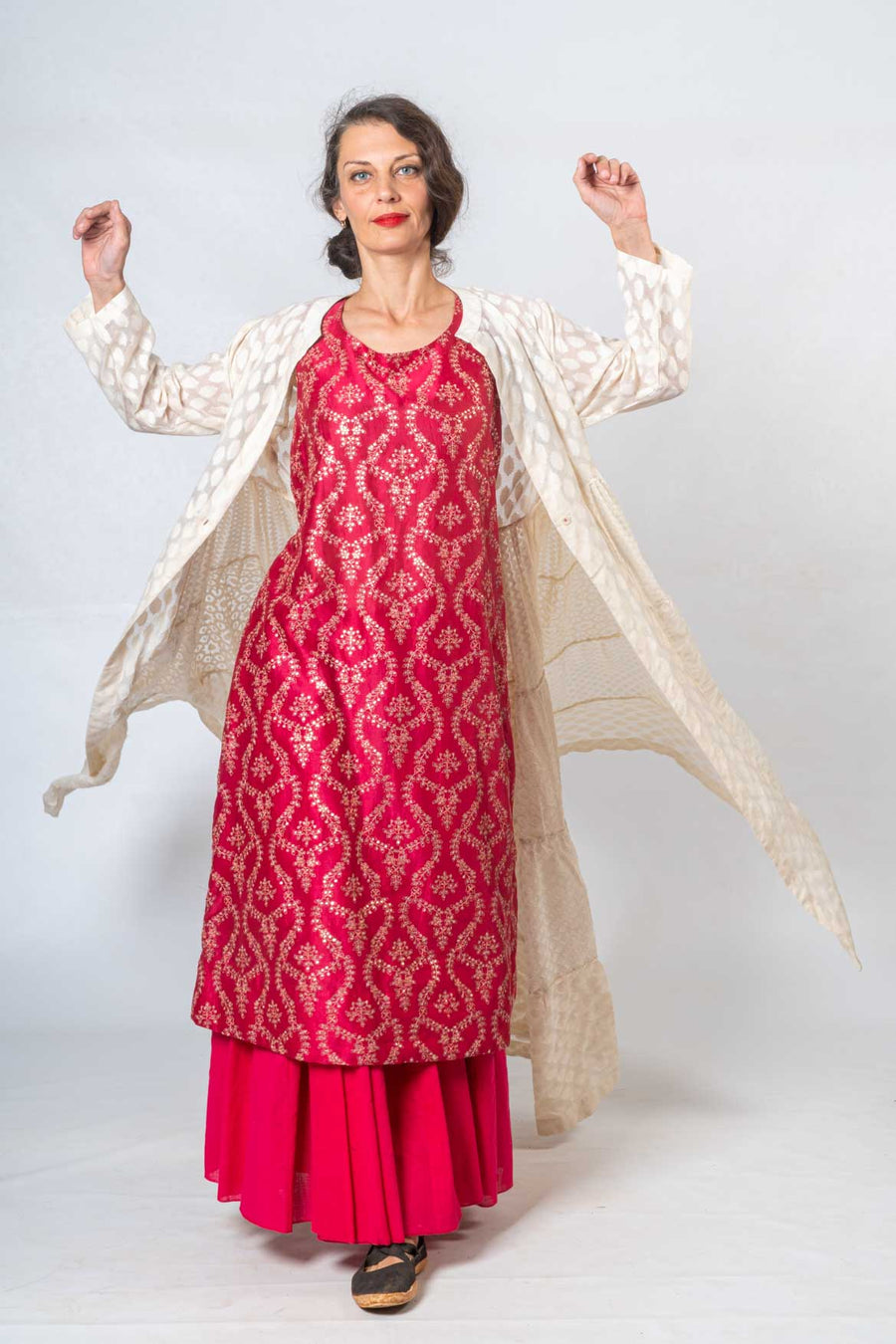 Cutwork Jacket with a Silk Kimkhab Dress and Gorma Skirt ELAM SET
