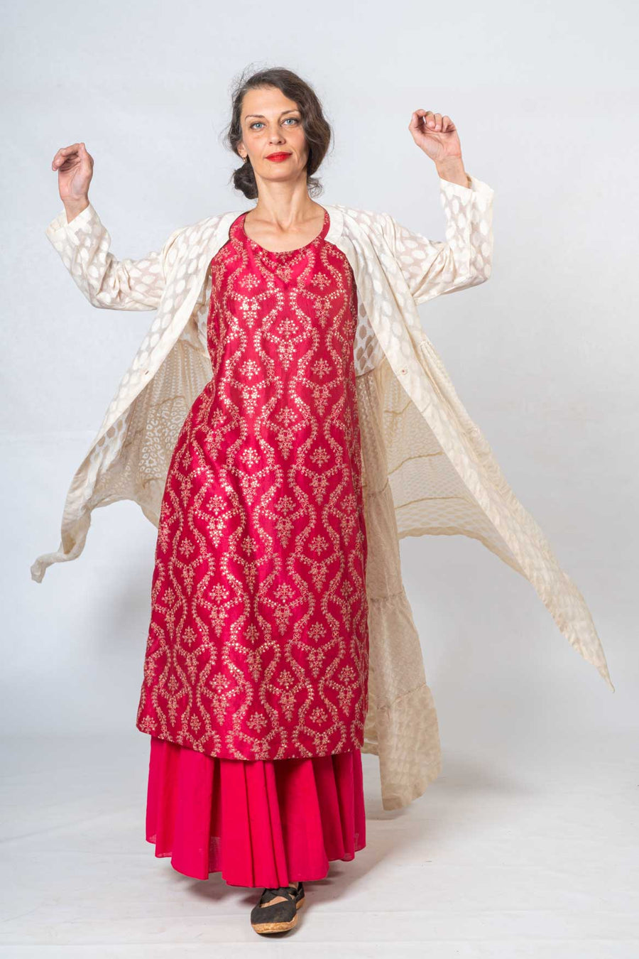 Cutwork Jacket with a Silk Kimkhab Dress and Gorma Skirt- ELAM SET