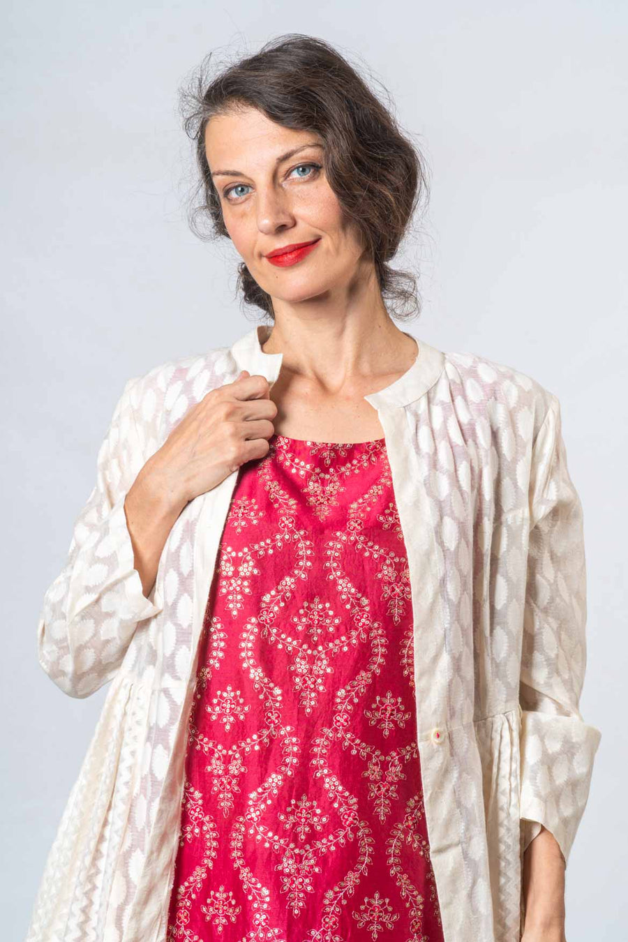 Cutwork Jacket with a Silk Kimkhab Dress and Gorma Skirt- ELAM SET