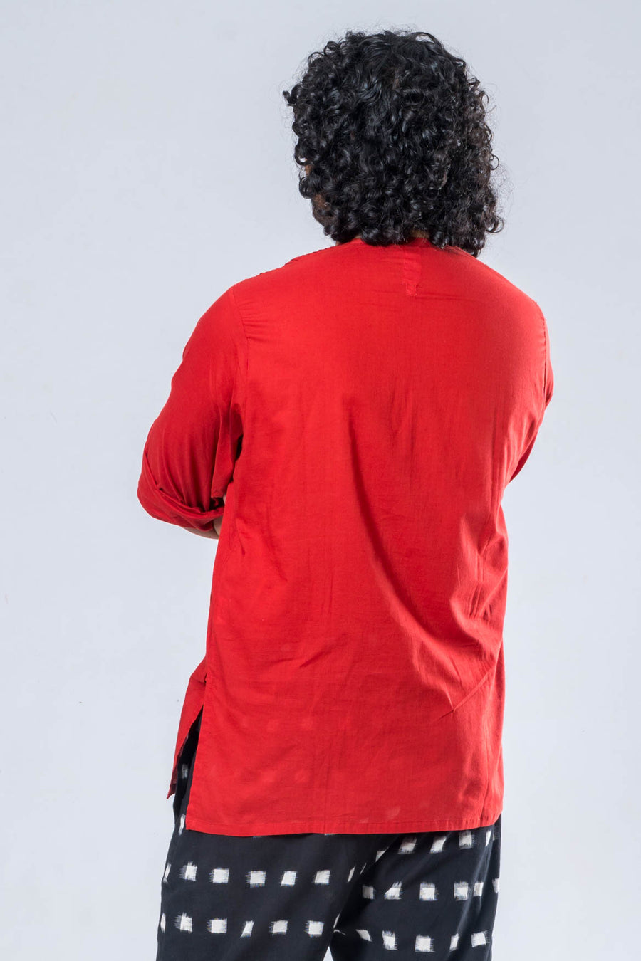 Set of 2- Gender-Fluid Organic Cotton Red Top, Black Ikat Pant